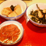 Takasaki Kaizawa Shokudou - タケノコの煮物・青菜煮・イカ塩辛