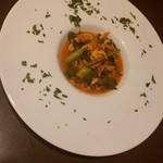 谷塚バル - 201404櫻井さんの小松菜と桜エビトマトソースあえ￥650