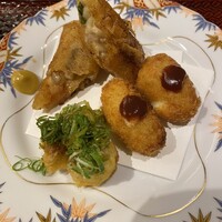 和み酒 仁 - カニクリームコロッケ　ネギ穴子　ちゃんぽん春巻