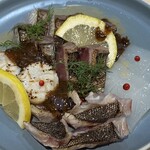 ビストロ スミモト KOBE - 本日のカルパッチョはヤイトカツオ、サワラ、剣イカ、イサキ、ホタテ