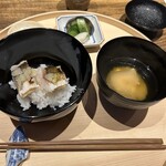 温石 - かますと発酵エシャレットご飯、味噌汁、香物