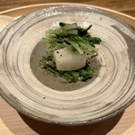 温石 - あやめ雪かぶ、水菜、胡麻ひたし