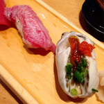 板前寿司 - 鮪ホホ肉炙り、生牡蠣