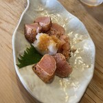 魚金寿司 すゞ木 - 明太子の炙り。塩気がビールを欲しがりますね。我慢しましたが^_^