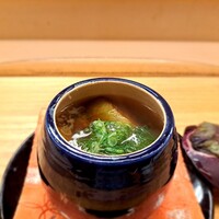 赤坂 菊乃井 - ⚫蓋物
                      「賀茂茄子の揚げだし　青万願寺唐辛子　海老つみれ　薬味」