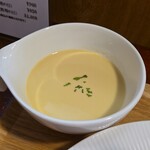 キッチン ブルー グローブ - 冷静コーンスープのアップ