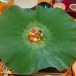 日本料理 別府 廣門 - 出汁ゼリー　タコ　車海老　干し椎茸　ゴーヤ　ニラ　人参　カボチャ　ズッキーニ　かまぼこ　パプリカ　ラッキョ　トマト