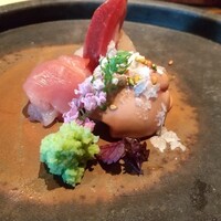 焼鳥 篠原 - 鶏刺身(もも、胸、砂肝、レバー)