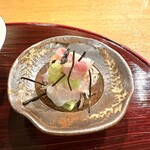 おかもと - 4.甘鯛、白瓜、茗荷、すっぽんの出汁で炊いた昆布の和物。