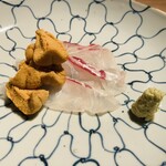 富小路 やま岸 - 【写真⑦】真鯛(明石海峡)、赤雲丹(淡路島由良)