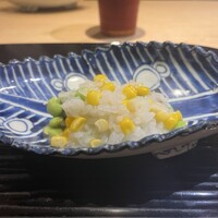 富小路 やま岸 - 淡路島 黒鮑粥
                黒鮑肝ペースト乗せ黒鮑玉と枝豆の粥掛け