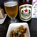 中華麺房 東龍 - サービスおつまみと揃えて記念撮影♯