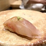 鮨 富かわ - 金目鯛カラスミ握り