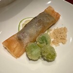 野嵯和 - 鮎の春巻き　銀杏　アーモンド塩