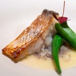 レストラン オオツ - 2024.8 愛南町産白甘鯛 酢橘のソース 赤玉葱 オクラ