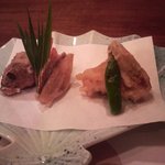 ほごの唐揚げ、鯛のほぐし身のブリック揚げ