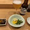 石山寿司 - つぶ貝、とうもろこし2種、枝豆、ロココビール