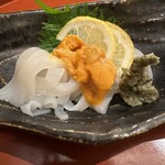 味工房 うえ川 - 剣先イカと雲丹のお刺身