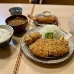 黒豚とんかつ ほり壱 - 本日の昼飯は、特選ロース＋ヒレの定食に、海老フライを追加　飲み物は芋焼酎（焼酎の一杯目は黒伊佐）