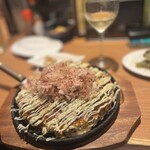 鉄板バル SOURCE 中目黒店 - ふわっふわのお好み焼き！ピンボケが、、、