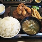 わ楽 - ミニエビフライ on the ハンバーグ定食(おいどんバージョン)＋タルタル❤️