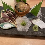 きはる - 鯖3点盛り　泳ぎサバは１枚食べた後