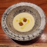 luogo - おおもの(玉蜀黍)の冷製スープ＆クルトン(2024年8月9日夜)