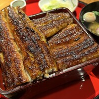 炭焼 うな富士 有楽町店 - お重に入りきれなくてはみ出てる特上の鰻、1.5尾分