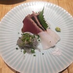 月肴 - コースお造りは烏賊、鰹、生しらす。夏ですね！殆ど塩だけで美味しく頂きました。