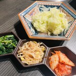 焼肉うしふじ 西新宿本店 - 自家製キムチ・ナムル3種盛り合わせ・うしふじ塩キャベツ