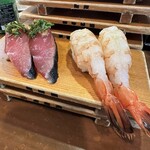 いなせ寿司 - 鰹のニラ醤油と赤海老