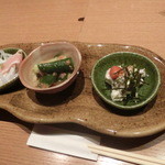 はかた地どり 福栄組合 - 前菜３種でございます