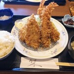 お食事処 大原 - 海老２本・鯵２枚定食♪