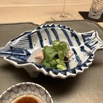 徳ㇵ本也 - アイナメ（宮城）とアイナメの肝　鮑（徳島）と鮑の肝　刻みオクラ　ボウフウ