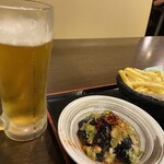 岩見沢温泉 ほのか - ポテトフライ　　油淋茄子　ビール
