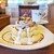 高倉町珈琲 - 料理写真:・栗のクリームリコッタパンケーキ　ハーフサイズドリンクセット　カフェオレ　1180円　