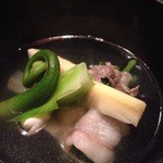 Mamagotoya - おまかせコースの月輪熊と春野菜のお椀