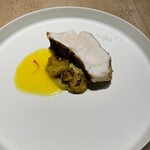 katecuore - クエ。発酵バターとサフランソース。なす。