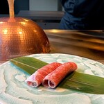 鉄板焼 禅 - 八重山郷里牛焼き巻き寿司(焼く前)