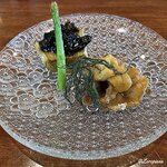 千陽 - 賀茂茄子の田楽と幸神目抜の南蛮漬に生海胆トッピング