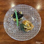 千陽 - 賀茂茄子の田楽と幸神目抜の南蛮漬に生海胆トッピング