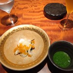 池下 成る - イカソーメンとモロヘイヤソース添え