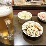 ちょいのみてい - 生ビール，ポテトサラダ，ちくわきゅうり，魚肉ソーセージで，1,150円