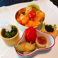 故宮 - 特選ランチコース＊珍珠水晶龍蝦球
                    イセエビとキャビアのオードブル￥13,000
