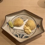 すし処 睦月 - 鱧のフライ、らっきょうとガリのタルタルと酢橘