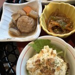 旬菜の味わい がら里 - 肉団子煮　こんにゃくきんぴら　ポテサラ