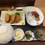 とん㐂 - 刺身付ヒレカツ定食　大盛り