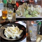 Hiroshi - キャベツ塩こんぶ￥400/マカロニサラダ￥400/麦焼酎お湯割り￥350/チューハイ￥350