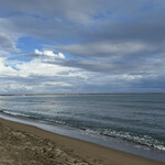 焼きもの家 慶 - 南魚沼で飲んでセブン駐車場で車中泊、越後川口PAに移動して仮眠した後、PAの展望台から蛇行する夜明けの信濃川を眺め、柏崎に朝の海を観に行った。学生時代以来に観たと思われる日本海は、少し緑がかっていた