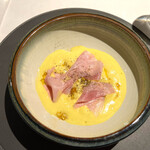 ニシデリア - とうもろこしのエスプーマ、南州黒豚のロースハム